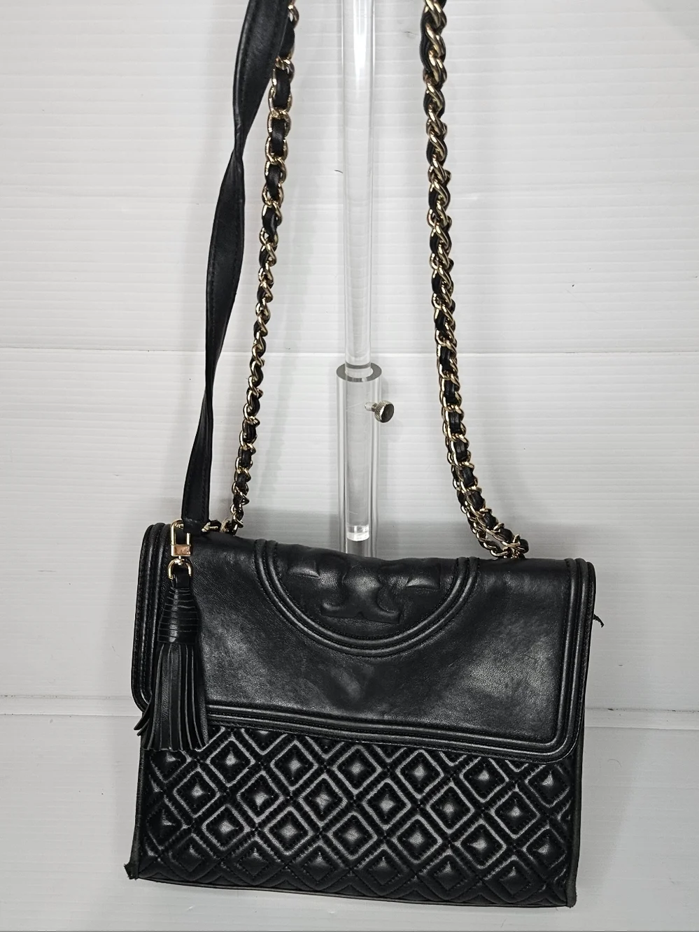 Tory Burch Fleming Black Quilted Leather Chain Shoulder/Crossbody Bag